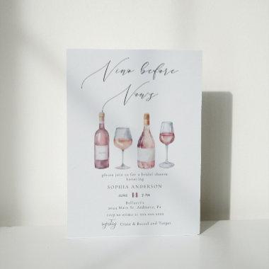 Elegant Watercolor Vino before Vows Bridal Shower Invitations