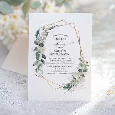 Eucalyptus Greenery Geometric Modern Bridal Shower Invitations